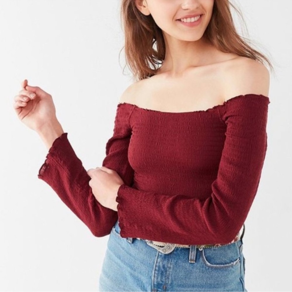 NEW urban outfitters smocked long sleeve off the shoulder top